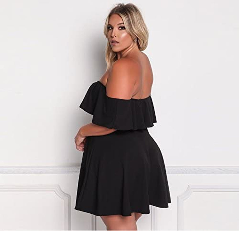 Women'S off Shoulder Strapless Ruffle Mini plus Size Swing Dresses