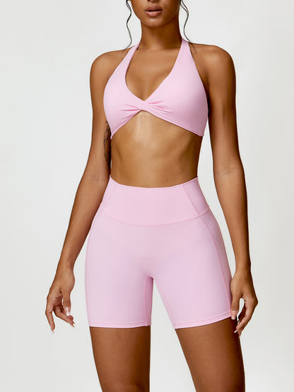 Twisted Halter Neck Bra and Shorts Active Set