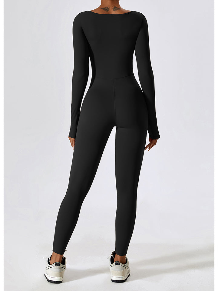 Square Neck Long Sleeve Sports Jumpsuit