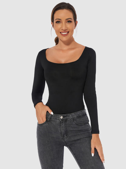 Full Size Scoop Neck Long Sleeve Bodysuit