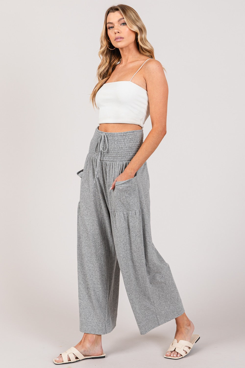 SAGE + FIG Drawstring Smocked High Waist Pants