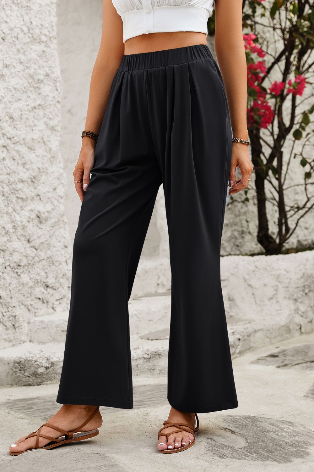 Elastic Waist Wide Leg Pants