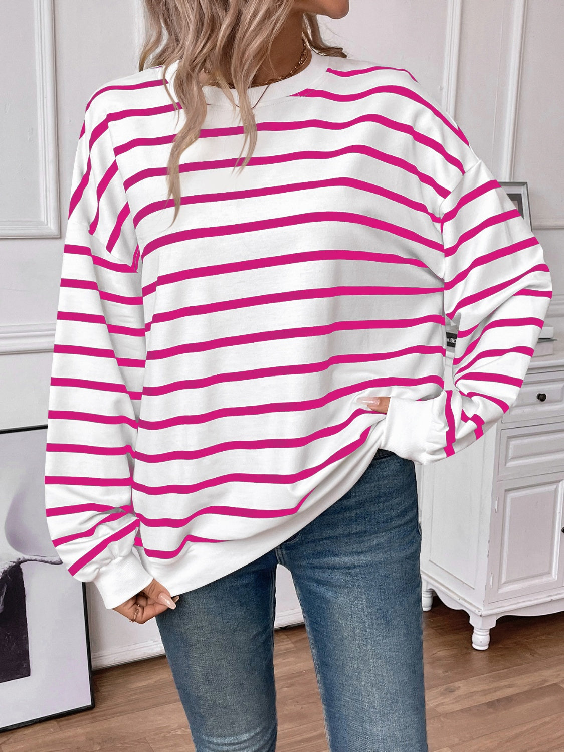 Striped Round Neck Long Sleeve Sweatshirt