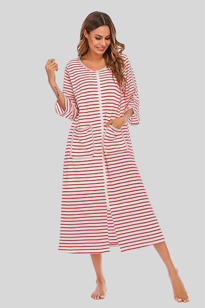 Round Neck Three-Quarter Sleeve Midi Night Dress