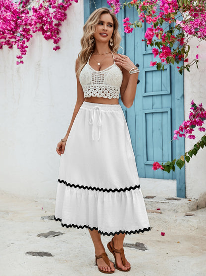 Tied Contrast Trim High Waist Skirt