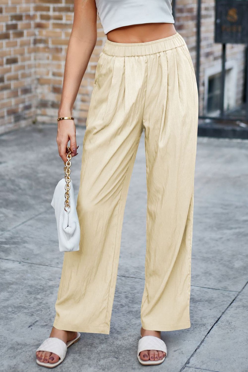 Elastic Waist Wide Leg Pants