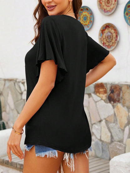 V-Neck Flutter Sleeve T-Shirt