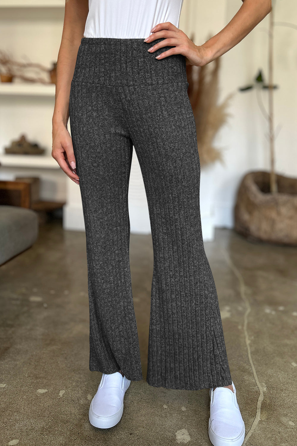 Ribbed High Waist Flare Pants