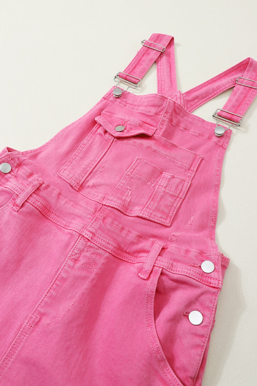 Distressed Pocketed Wide Strap Denim Overalls