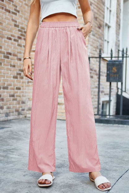 Elastic Waist Wide Leg Pants