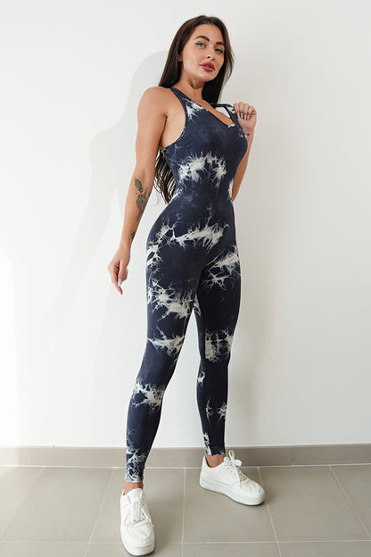 Printed Crisscross Wide Strap Jumpsuit