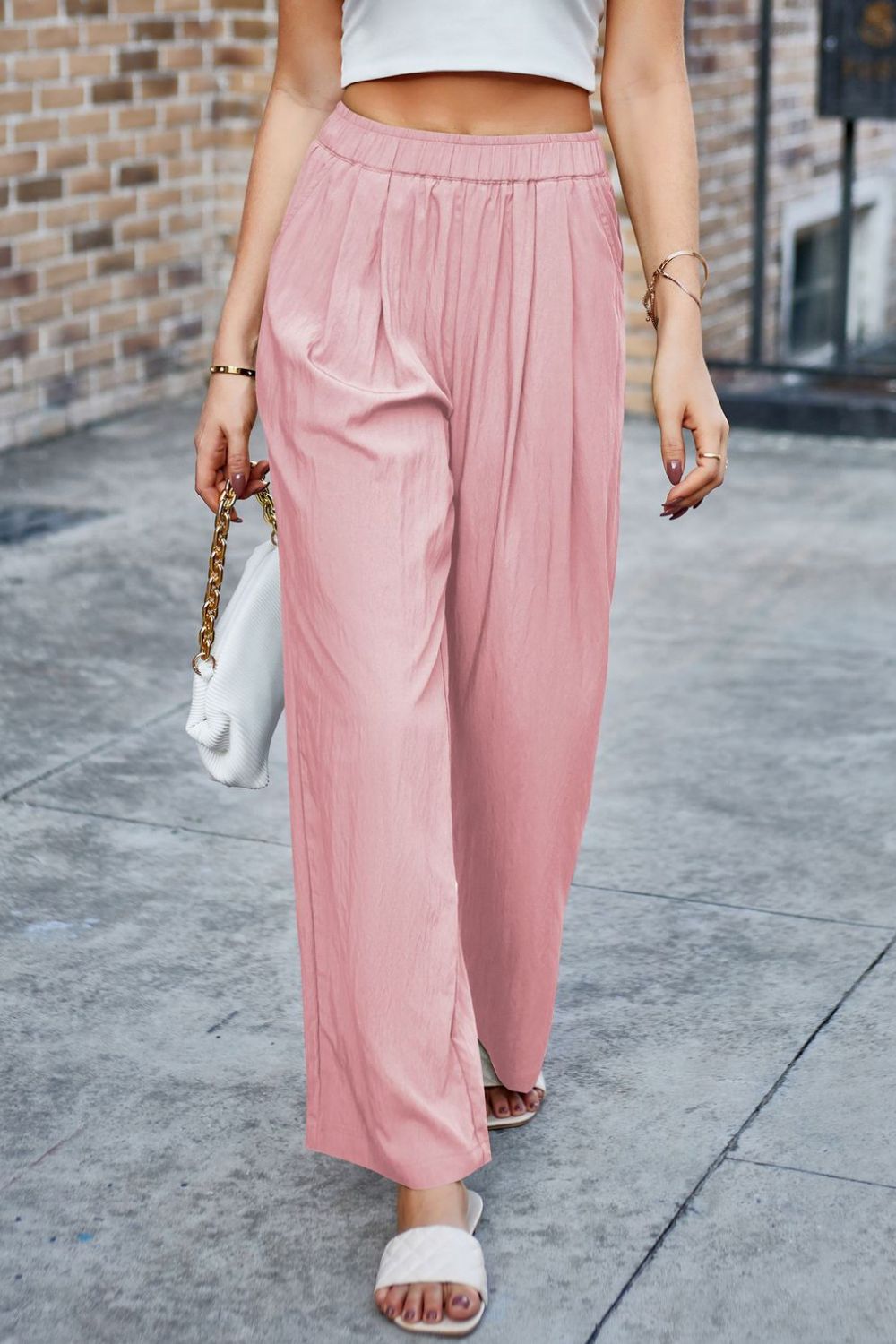 Elastic Waist Wide Leg Pants