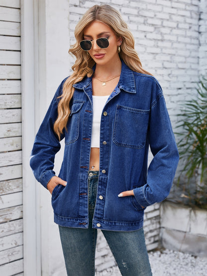 Pocketd Button Up Detachable Hooded Denim Jacket