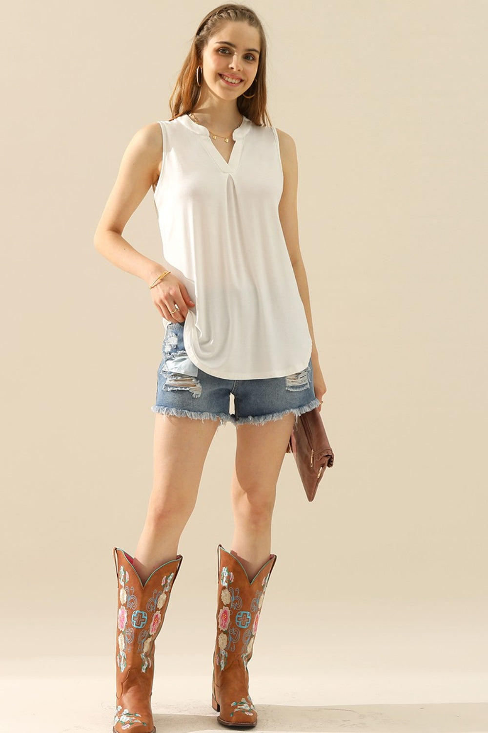 Ninexis Full Size Notched Sleeveless Top