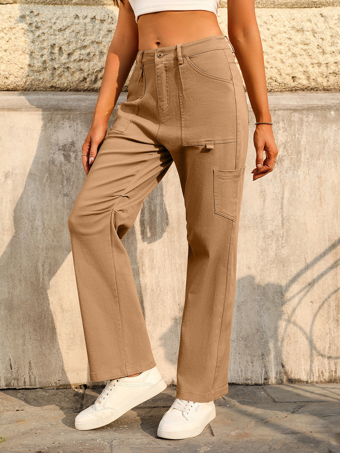 Mid-Rise Waist Pants with Pockets