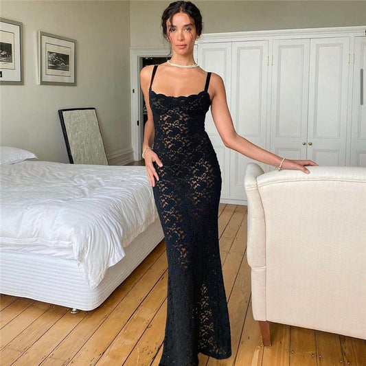 Fashionable Off-Shoulder Sexy Perspective Lace Slim Fit Dress