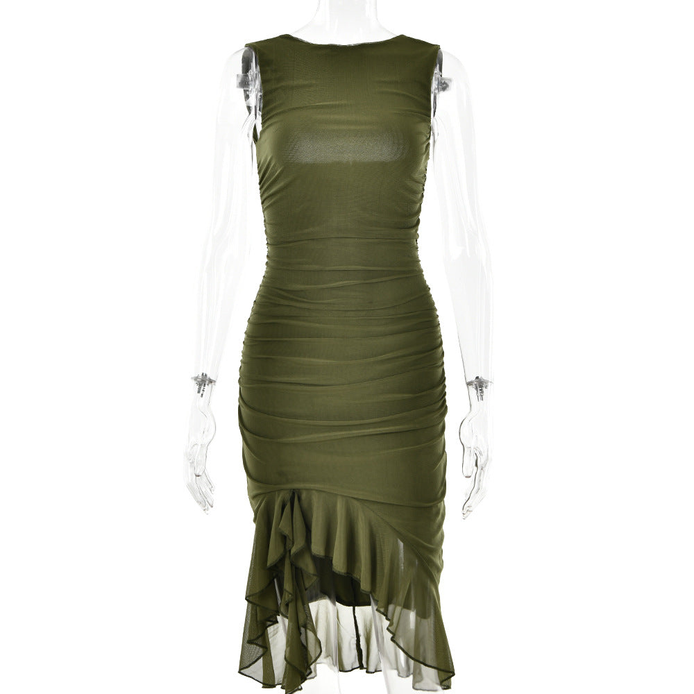 Sleeveless Sexy Sheath Pleated Dress