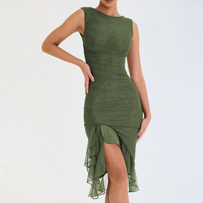 Sleeveless Sexy Sheath Pleated Dress