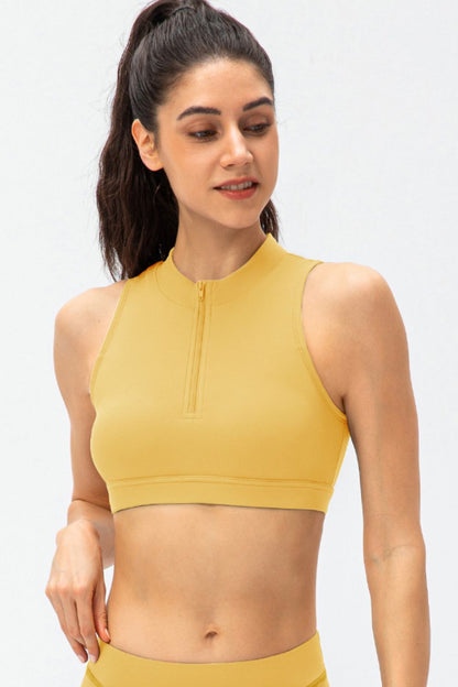 Full Size Cropped Cutout Back Zipper Front Active Tank Top