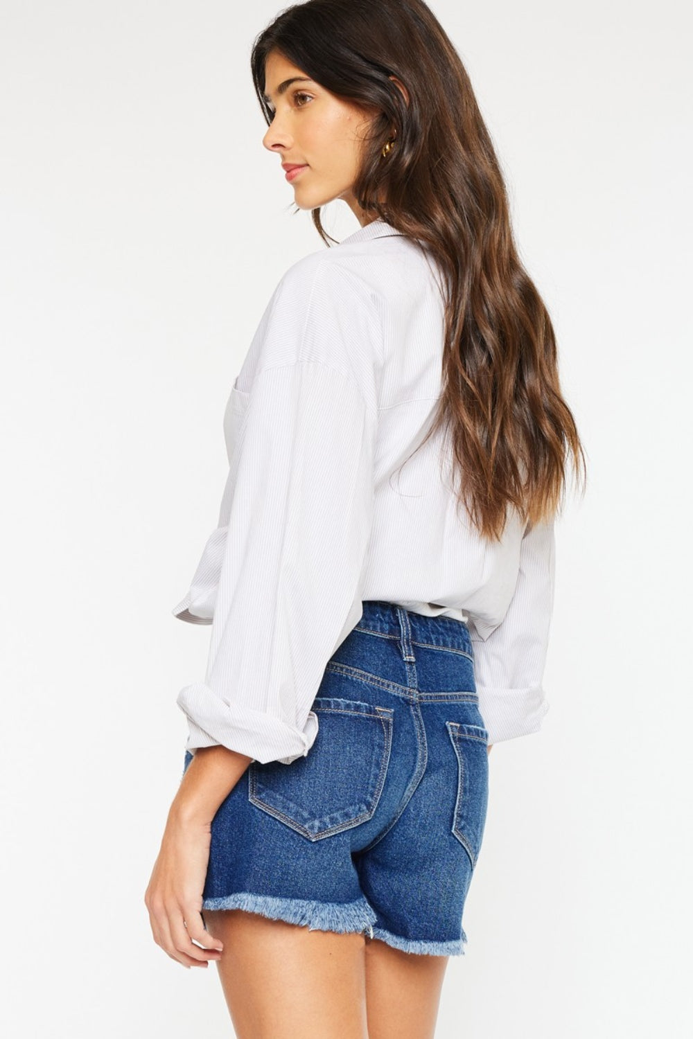 Kancan High Rise Frayed Hem Denim Shorts