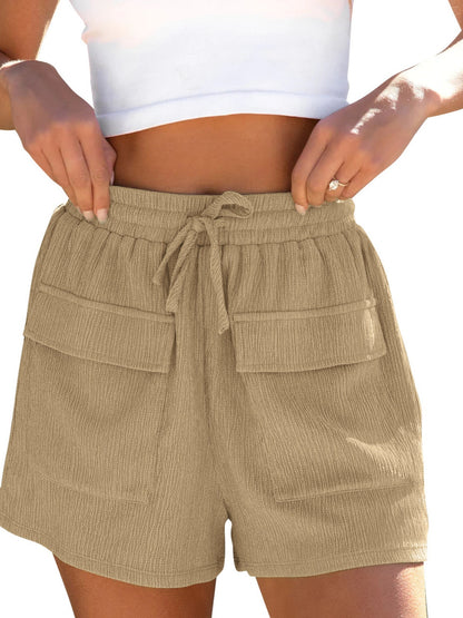 Drawstring High Waist Shorts with Pockets