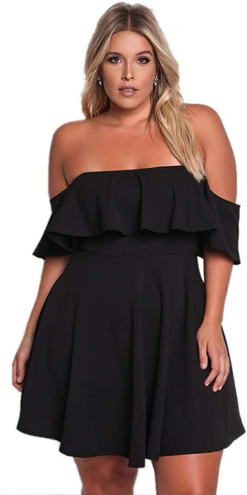 Women'S off Shoulder Strapless Ruffle Mini plus Size Swing Dresses