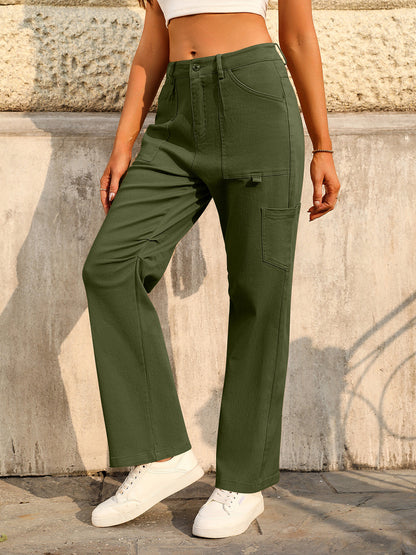 Mid-Rise Waist Pants with Pockets