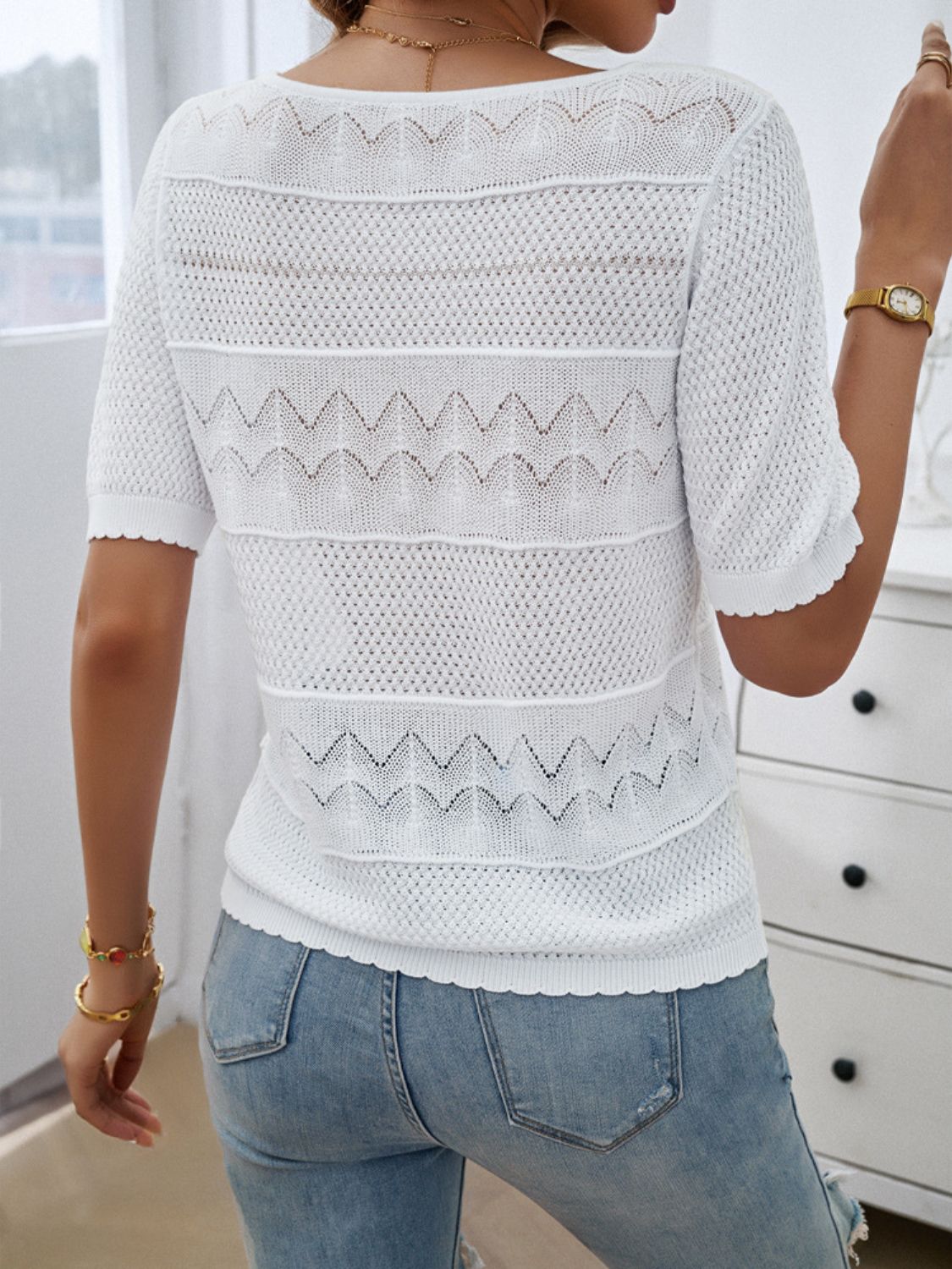 Round Neck Half Sleeve Knit Top