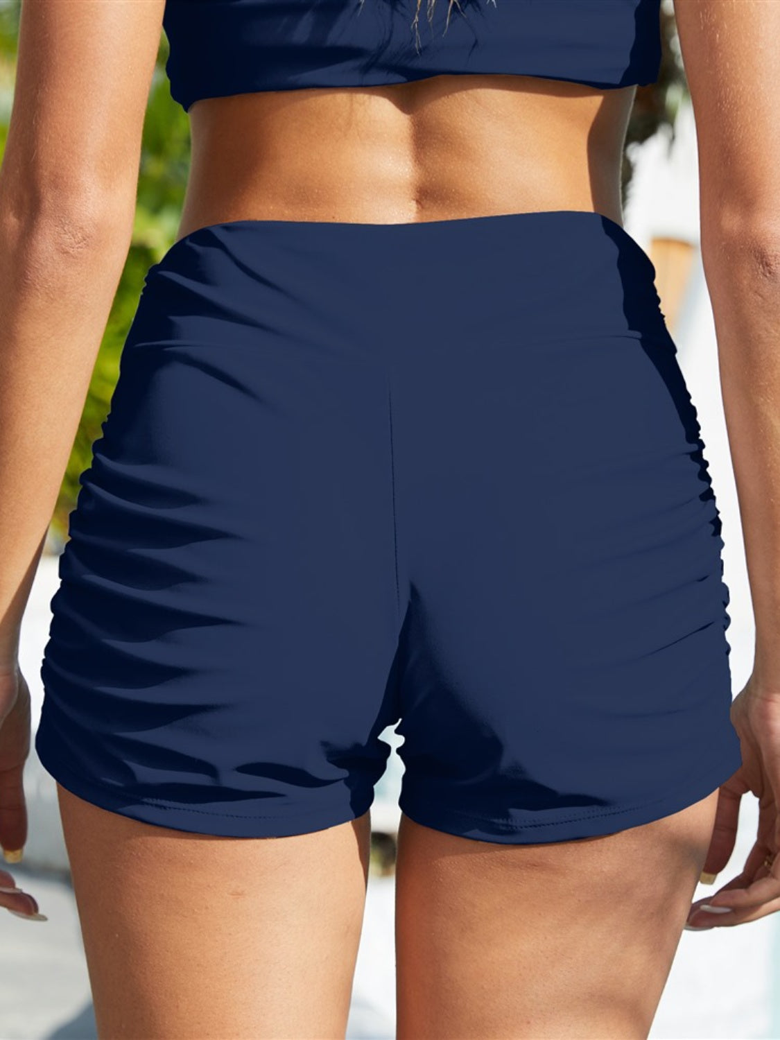 Ruched Mid-Rise Waist Swim Shorts