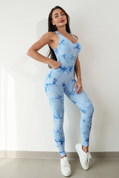 Printed Crisscross Wide Strap Jumpsuit