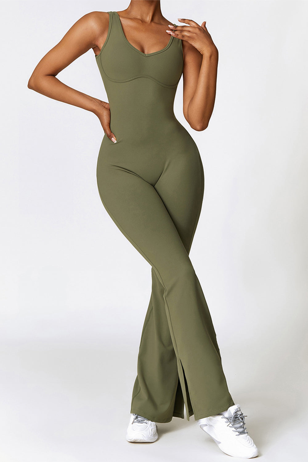 Basic Bae Sleeveless Bootcut Slit Active Jumpsuit