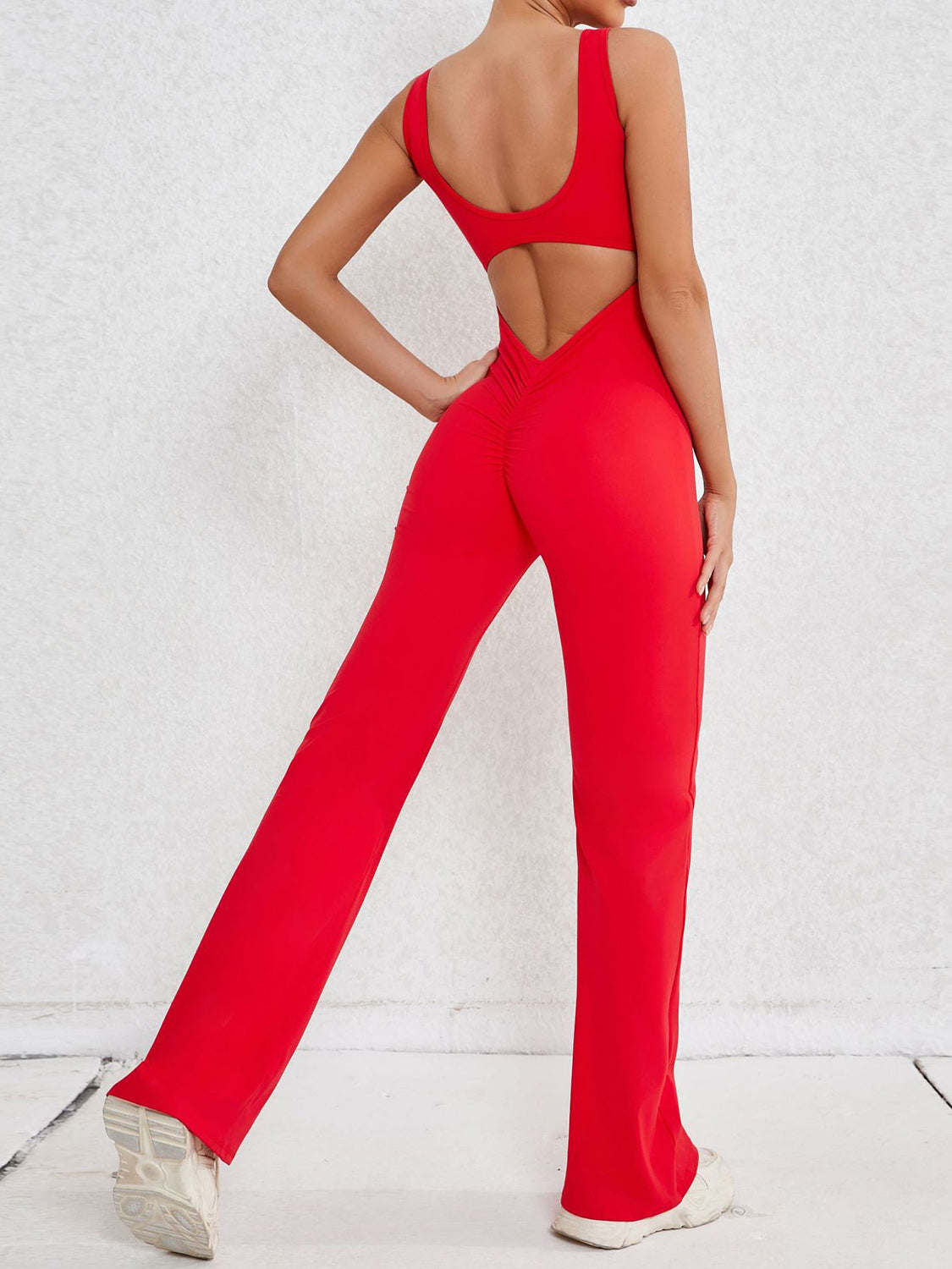 Cutout Wide Strap Scoop Neck Active Jumpsuit